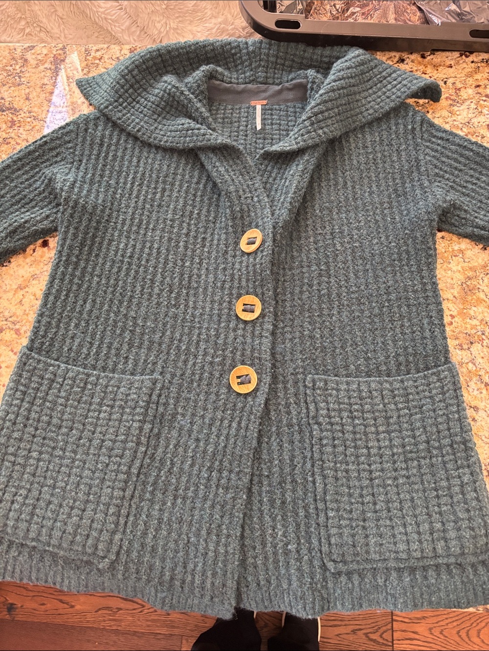 Free People Waffle-Knit Cardigan in Deep Green